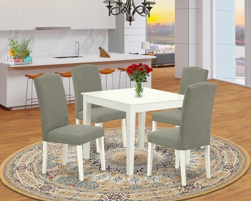 Miniatura 2 de East West Furniture OXEN5-LWH-06 - Juego de mesa de comedor moderno de 5 piezas, incluye una mesa cuadrada de madera y 4 sillas Parson tapizadas