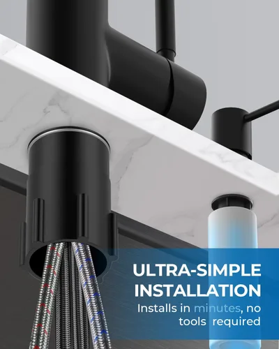 Miniatura 7 de WEWE Grifo de cocina con dispensador de jabón y rociador extraíble, grifo clásico de acero inoxidable de 3 modos para autocaravana, negro mate