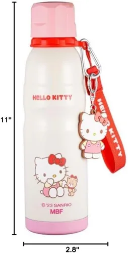 Miniatura 6 de Hello Kitty - Botella de agua aislada de acero inoxidable con llavero y correa, color rosa, 20.3 fl oz