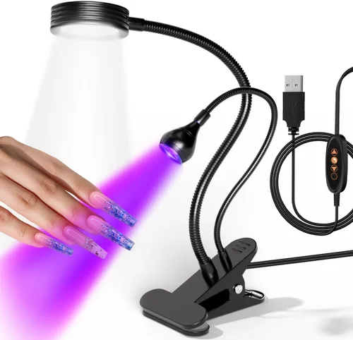 Lámpara de uñas UV de doble cabezal para esmalte de gel, lámpara UV de curación flash, clip de cuello de cisne, luz LED para tecnología profesional