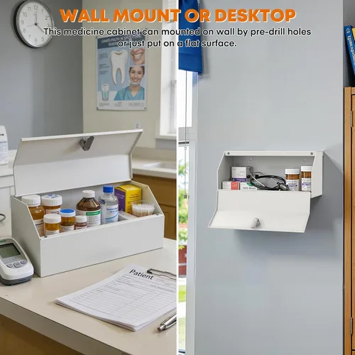 Miniatura 8 de Botiquín de medicina con bloqueo, caja de almacenamiento de primeros auxilios de acero para montaje en pared con cerradura de llave, organizador