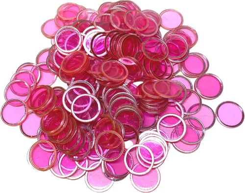 MR CHIPS Chips de bingo magnéticos con anillo de metal de 3/4 pulgadas, 200 piezas mejoradas, rosa transparente, disponibles en 7 colores, una bolsa