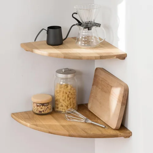 Miniatura 13 de Estante Esquinero, Estante Esquinero Flotante de Madera de Roble Macizo de 7 pulgadas Montaje en Pared Extremo Redondo Estantes Flotantes