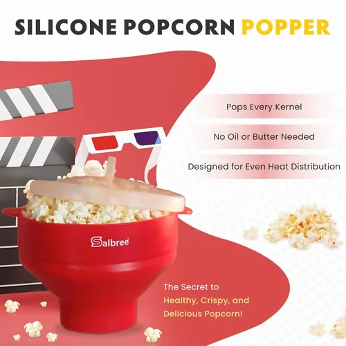La máquina original Salbree plegable de silicona para hacer palomitas de maíz en el microondas, cuenco apto para microondas con capacidad de 16