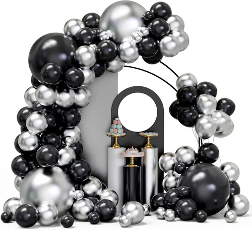 Miniatura 10 de Kit de arco de guirnalda de globos de color dorado y negro, 134 globos metálicos dorados y negros con diferentes tamaños para graduación