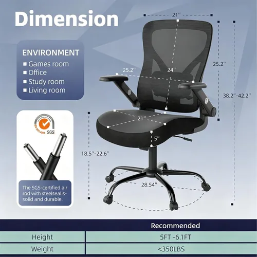 Miniatura 2 de ralex-chair Silla de oficina ergonómica con soporte lumbar ajustable, silla de escritorio con respaldo de malla y asiento de piel sintética, silla