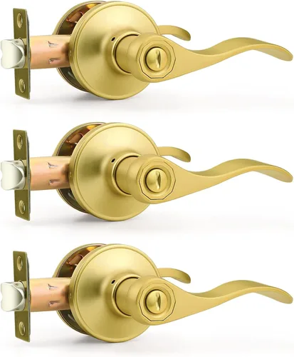 Miniatura 24 de Probrico Manijas de puerta de privacidad estilo ondulado de níquel satinado, manijas de puerta de baño/cama, cerraduras interiores sin llave
