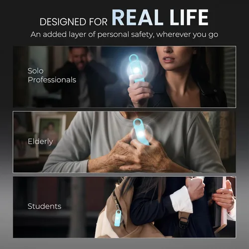 Miniatura 6 de POM Alarma de seguridad personal para mujer – Sirena de emergencia de 130 dB, recargable por USB-C con linterna LED brillante, diseño de llavero