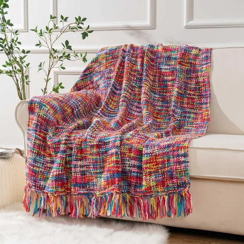 BATTILO HOME Manta multicolor para sofá, colorida manta afgana para primavera, para interiores y exteriores, para decoración del hogar, 50 x 60