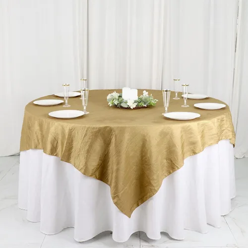 Miniatura 7 de Tableclothsfactory Mantel cuadrado de tafetán arrugado de acordeón beige de 72 x 72 pulgadas