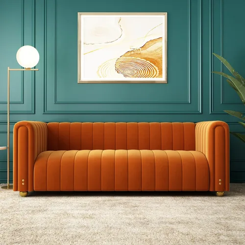 Miniatura 9 de Sofá capitonado Chesterfield de terciopelo tapizado de 81 pulgadas de ancho, 3 plazas, cómodo sofá para sala de estar, dormitorio, oficina, Negro