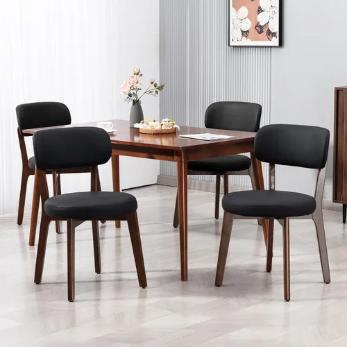 Miniatura 3 de Yilaywain - Sillas de comedor modernas de mediados de siglo con marco de madera de caucho, tapizado de piel sintética negra, capacidad