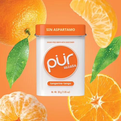 Miniatura 4 de PUR Caramelos de menta Sin aspartame Hechos con xilitol Caramelos naturales con sabor a Mandarina Tango, sin azúcar, veganos, sin gluten