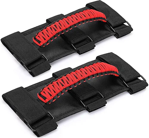 Miniatura 12 de moveland Paquete de 2 asas de agarre de barra antivuelco, asas de agarre de paracord negro para Jeep Wrangler JL, JK, TJ, YJ y Jeep Gladiator