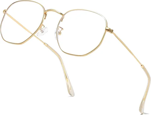 Miniatura 10 de Lentes hexagonales de metal con bloqueo de luz azul, antifatiga ocular para pantallas digitales, marco ligero para hombres y mujeres