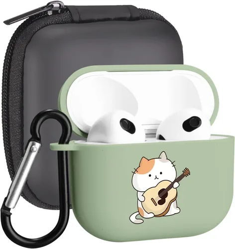 Miniatura 21 de Funda compatible con Airpods de 3ª generación, linda funda para Airpods 3, diseño de rana, protectora para mujeres y niñas con llavero para Apple