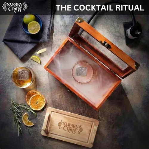 Miniatura 5 de Kit Ahumador de Cócteles a la Antigua de Smoky Crafts - Kit Ahumador de Whisky con Pistola para Ahumar, Caja de Ahumado para Cócteles, Bandeja