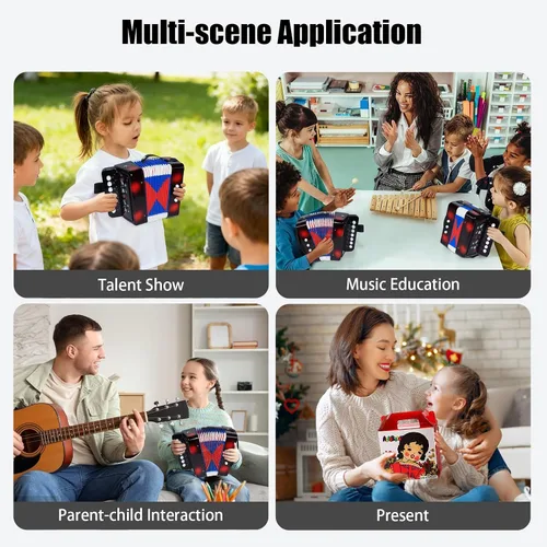 Miniatura 7 de AZEAM Acordeón para niños, acordeón de juguete para edades de 3, 5, 9, 7, 10, 12, niños pequeños, principiantes, instrumentos musicales, 10 teclas