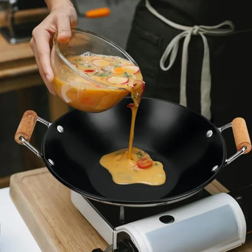Miniatura 4 de HEMOTON Utensilios de cocina de metal Uso diario Wok Alimentos Doble Mango Olla Caliente Cocina Wok Olla Antiderrames