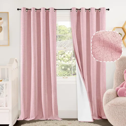 Miniatura 28 de Cortinas Opacas de Lino Azul Bebé para Guardería de 40 Pulgadas de Largo, 2 Paneles, Cortinas Cortas con Aislamiento Térmico Boho de Bloqueo Total