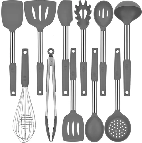 Juego de utensilios de cocina de silicona con mango de acero inoxidable, juego de espátulas, juego de utensilios de cocina, herramientas y gadgets