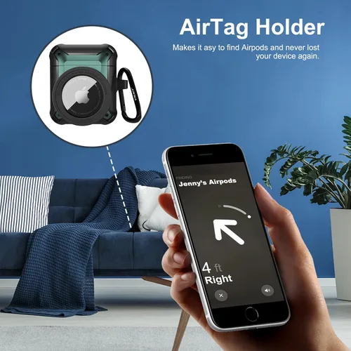 Miniatura 3 de Valkit Funda protectora resistente 2 en 1 para Airpods, a prueba de golpes, funda de Air Pod 2 para hombres y mujeres, con llavero para iPod Skin