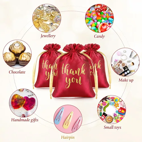 Miniatura 7 de Sieral 50 Piezas Bolsas de Regalo de Satén de Agradecimiento con Cordón Bolsas de Joyería Dulces para Mujeres Navidad Boda Baby Shower Cumpleaños