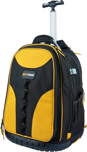 Miniatura 10 de Mochila con ruedas con ruedas, organizador de herramientas profesional de comerciante resistente con 37 bolsillos e interior grande, resistente al