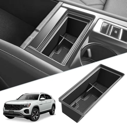 Miniatura 11 de SKTU Organizador de consola central compatible con Tiguan Allspace LWB 2018-2020, inserción de accesorios ABS negro, bandeja de materiales negros