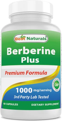 Best Naturals Berberina Plus 1000 mg por porción, (sin OGM), 60 cápsulas – Contiene berberina HCL 1000 mg, vitamina C 120 mg y gluconato de zinc 30