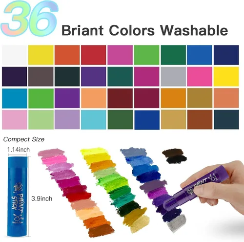 Miniatura 3 de TBC The Best Crafts Barras de pintura, 36 colores clásicos, lavables, no tóxicas, varillas de pintura al temple para niños y estudiantes