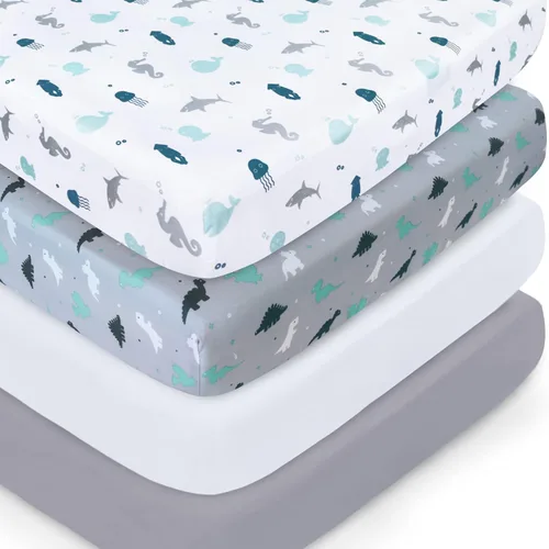 Miniatura 16 de Juego de sábanas para mini cuna para niñas, paquete de 4, sábanas para mini cuna portátil para niñas (38" x 24") Multiuso para Pack n Play
