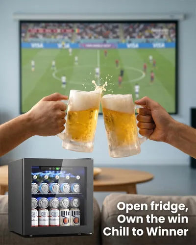 Miniatura 7 de Feelfunn Refrigerador de bebidas para 50 latas, mini refrigerador de 1.3 pies cúbicos con puerta de vidrio, nevera de vino, refrigerador pequeño