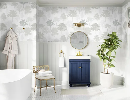 Miniatura 8 de Timeet Papel tapiz de bosque para despegar y pegar, papel tapiz moderno de árbol, papel adhesivo gris y blanco, 23.2 x 118.1 pulgadas, autoadhesivo