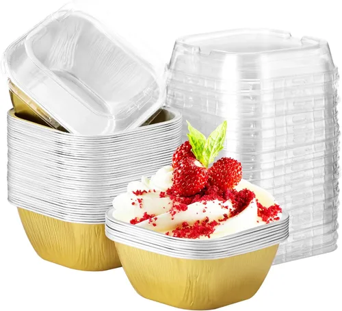 Miniatura 9 de EUSOAR - Tazas para cupcakes con tapas, 8 onzas, 50 unidades de flan de postres desechables, 3.5 x 2.7 x 1.6 pulgadas con tapas, postres de papel