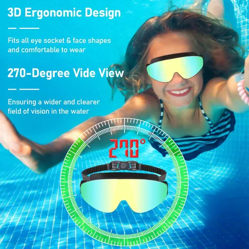 Miniatura 4 de Gafas de natación para niños, gafas de natación polarizadas para niños, visión amplia, antivaho sin fugas, gafas de natación para edades de 4 a 16 C