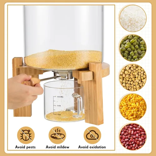Miniatura 4 de Tioncy Contenedor de vidrio de harina y cereales de 8 litros, dispensador de harina de arroz, contenedor de almacenamiento de cereales con tapa