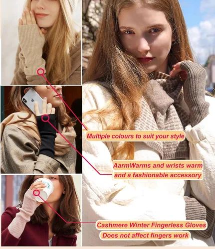 Miniatura 4 de Guantes cálidos de cachemira de brazo largo para mujer, guantes de invierno acogedores sin dedos, calentadores de brazos suaves, gran regalo
