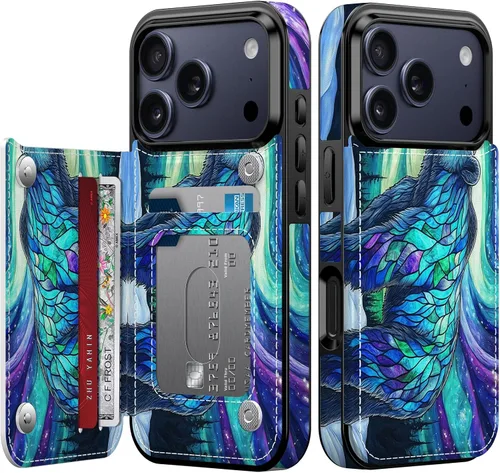 Miniatura 85 de FUNMIKO Funda tipo cartera para iPhone 13 con tarjetero, bloqueo RFID, protección de grado militar y obras de arte impresas con rayos UV, cierre