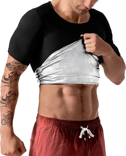 Camiseta de sauna para hombre, traje de sudor, chaleco adelgazante, camiseta sin mangas de entrenamiento, moldeador de cintura Forro plateado