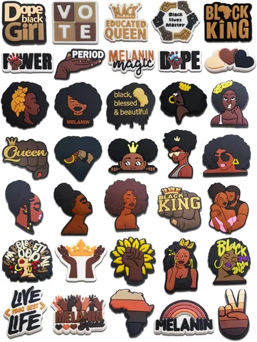 20 35 dijes de decoración de zapatos Black Lives Matter se adaptan a sandalias de PVC BLM decoraciones de zapatos para mujeres negras, niñas y