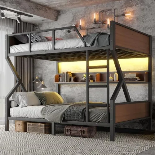 Miniatura 15 de Bellemave Twin XL Bunk Bed Frame with Storage Shelves & Pegboard, Metal Bunk Bed Twin XL with USB Ports & LED Lights, Space-Saving for Bedroom