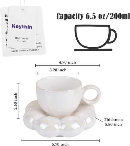 Miniatura 2 de Koythin Taza de Café de Cerámica con Juego de Platillo, Taza Creativa y Bonita con Posavasos de Girasol para Oficina y Hogar, 6.5 oz/200 ml para Té
