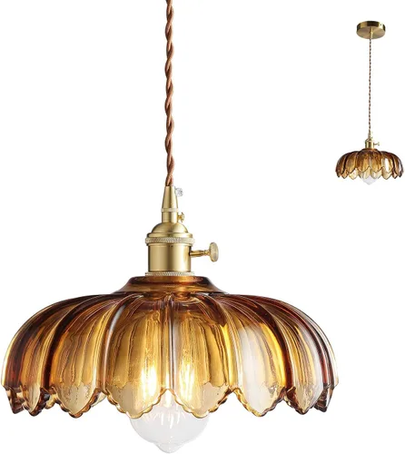 Miniatura 9 de XZHGCEE Lámparas colgantes Isla de cocina: Lámpara colgante de vidrio ámbar con interruptor giratorio, base E26 - Iluminación moderna para comedor