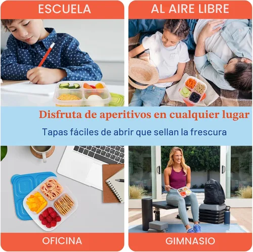 Miniatura 6 de Bentgo Easyboxes - Juego de 8 piezas de contenedores de aperitivos de 4 compartimentos con 4 bandejas y 4 tapas personalizadas para mantener