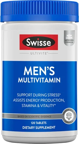 Swisse Ultivite Multivitaminas diarias para hombres | 50 vitaminas, antioxidantes y minerales + adaptógenos | Energía, apoyo contra el estrés e