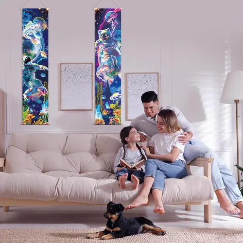 Miniatura 5 de Tiamon 2 Piezas de Arte de Luz Negra para Pared, Tapiz Trippy de Luz Negra, Póster de Tapiz UV Reactivo, Banner Estético, Fondo de Pared para Colgar