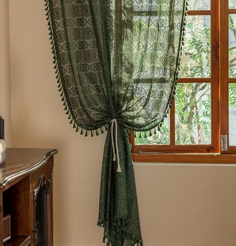 Miniatura 8 de YJ YANJUN - Cortinas de café boho, 24 pulgadas de largo, 2 paneles, cada una de 59" de ancho x 24" de largo, beige, con crochet, cortinas de cocina