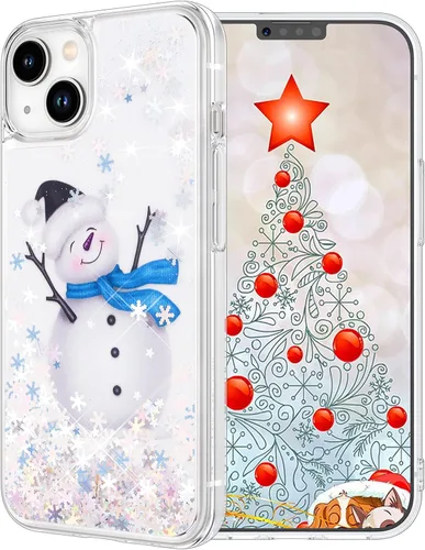 Miniatura 14 de Maxdara Funda de Navidad para iPhone 11, diseño de muñeco de nieve con purpurina líquida brillante cubierta bonita para niñas y niños, 6.1 pulgadas