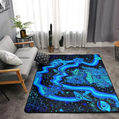 Miniatura 5 de Alfombra de área ultra suave y acogedora para niñas, niños, adolescentes, alfombra de área de juegos, hongos, flores, ojos, estrellas, plantas